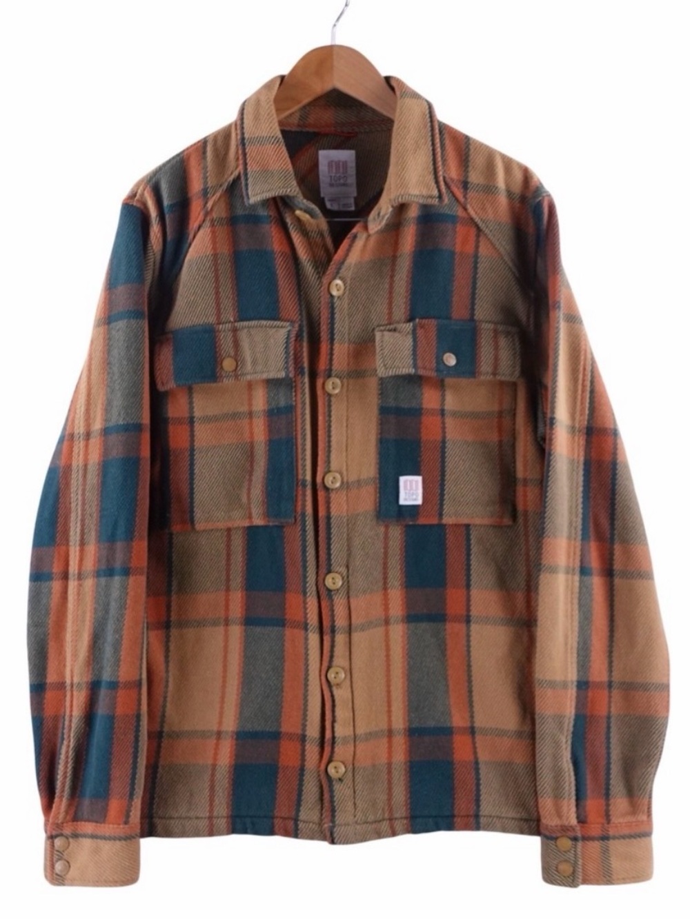 Topo Designs Mountain Shirt Jacket Khaki Multi Plaid EUC